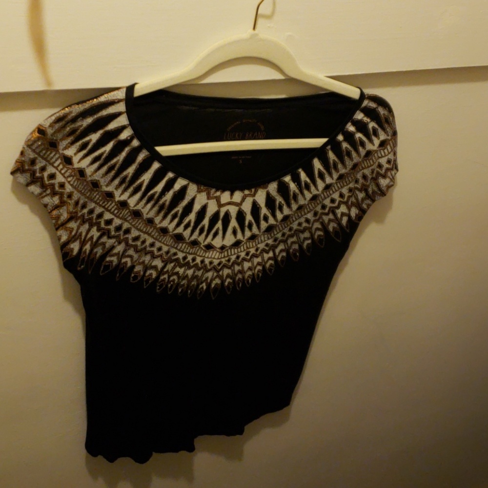 Lucky Brand Black shirt with copper and white